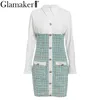 GLAMAKER TWEED PLAID BACKWORK OFFICE Платье Женщины Кнопки Высокие талии BodyCon Платье Сексуальное Элегантное Партия Короткое Платье 201204