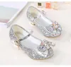 Princess Kids Leather Shoes For Girls Flower Casual Glitter Children High Heel Girls Shoes Butterfly Knot Blue Pink Silver1