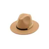 2022 Fashion Design Women Warm Winter Wool Metal leaf Belt Fedora Cap Wide Brim Cowboy Hat AD0779