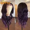HD Transparent Colored Human Hair Wig Highlight Loose Deep Wave Purple 13X6 Lace Frontal Wigs For Women Preplucked Remy Full