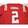 2019 NOVO 3740 OLE Miss Rebels Matt Curral # 2 Real Completo Bordado Colégio Jersey Tamanho S-4XL ou Personalizado Qualquer nome ou Número Jersey