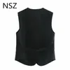 NSZ Women Black Sleeveless Blazer Jacket Elegant Vest Crop Top Waistcoat Business Tank Top Fall Fashion 201031
