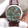 Flirt handtuigen Calatrava "Bhutan acht-kleurige stof" enamel cal.240 Automatische herenhorloge 5077p-103 lederen band hoeken horloges