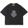 Męskie koszulki High Street Moda Marka Vintage Wash Worn Out Angelina Jolie Character Drukuj Koszulka z krótkim rękawem