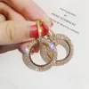 Hip Hop 18k Rose Gold Silver Circle Circle Crystal Hoop oorbellen voor vrouwen Rhinestone Fashion Statement Bruid Weddingoorbellen Groothandel