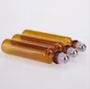 Groothandel Roller Ball Fles Leeg Etherische Olie Parfum 5 ml Amber Roll op Glazen Flessen met Zwart Plastic Cap 300pcs / Part