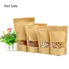 10Pcs/lot Brown Kraft Paper Gift Bags Candy Packaging Recyclable Zip Lock Bag Bread Shopping Party Bags With Clear Window
