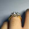 Anoyhi moda três pedras anéis amarelos 925 faixa de amantes de noivado de prata esterlina para mulheres fine nupcial jóias anel presente y200106