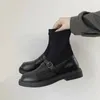 Stiefel Frauen neue 2020 Designerin weibliche Schuhe runden Zehen mit mittlerer Kälte Mode Low Gummi Mid Cal Black Damen Herbst Huf