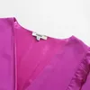 Solido delle donne con scollo a V Ruffle decorazione elastico in vita Midi Dress 2020 New Fashion Casual Lady manica lunga abiti larghi LJ200818