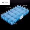17.4 * 9.8 * 2.2cm 15cells 5 cores ButtonJewel Case Transparente Cor DIY Organizer Box Splittable Plastic Storage Caixas