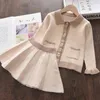 Design Baby Girl Autumn Knitting Sweater Dress Orange Christmas Girl Two Piece Casual Suit Dress Girls Sweaters 211224