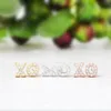 Fashion Letter XO With Rhinestones Ear Studs Gold Silver Rose Three Color Optional Suitable for Men And Women