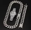 Chaînes 3pcs / Set Hommes Hip Hop Glacé Bling Chaîne Collier Bracelets Montre 20mm Largeur Cubain Colliers Hiphop Charme Bijoux Cadeaux12350