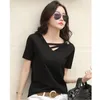 Lato Krótki Rękaw Kobiety White Womens T-shirt V-Neck Loose Korean Black Top Casual Casual Trend Trend Trend