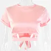 T-shirt Secret Satin T-shirt Summer manches courtes Dossiers O-Cou Couilles Tops Black Sexy Streetwear Shirts Femme Tee AG301591