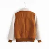 새로운 가을 겨울 여성 접합 양털 + 스웨이드 가짜 가죽 패치 워크 코트 레이디 두꺼운 따뜻한 몰려 들고있는 재킷 Streetwear T200212