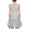 2020 Runway Summer Self Portrito Mulheres Sweet Butterfly Lace O-Pescoço Laço Bordado Hollow Out Slim Irregular Ruffles Vestidos1