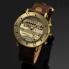 Orologio al quarzo con display 12 ore Cinturino in PU retrò Cassa in bronzo metallico Marcatori di note musicali Orologi unisex Antico stile romano250H