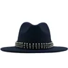 Cappello Panama Cappello formale Jazz Uomo Donna Cappelli Fedora in feltro di lana a tesa larga con fibbia per cintura Trilby Chapeau Cappellini moda Cappello a cilindro per feste