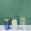 sublimação 12 onças de vidro de vidro de 16 onças caneca de cerveja de vidro com tampa de bambu reutilizável palha em branco Soda fosca transparente pode copo de copos
