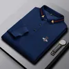 Designer nouveau polos à manches longues hommes décontracté couleur unie marque d'affaires coton abeille broderie vêtements pour hommes