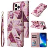 Custodie a portafoglio in pelle metallizzata oro rosa cromata per iPhone 14 13 12 11Pro Max XS XR 8 7 6 Plus Bling Placcatura in marmo Geometria Slot per schede Custodia con coperchio a conchiglia