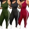 Sexig kvinnors sida randig sport Jumpsuit Gym Yoga Running fitness atletiska ärmlösa leggings jumpsuit Romper Summer Tracksuit T200601