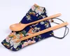 3 pièces/ensemble baguettes chinoises cuillère sac en tissu ensemble de vaisselle en bois vaisselle Portable avec sac en tissu floral pour voyage en plein air L