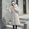 Женские пуховики Parkas плюс размер X-Long зимняя куртка женская с капюшоном с капюшоном сплошной повседневная пальто с меховым воротником толстые пальто женщины