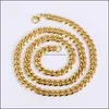 Hänghalsband Hip Hop Womens Men Necklac Cadenas Cubanas 18K Gold Plated Thick Cuban Link Chain Stainls Steel Drop Delivery3073
