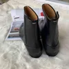 Boot Women Ankel Boots Pekade Toe Chunky Tjocka Klackar Läder Chelsea Krok och Loop Closure Lady Round Heel Shoes 220310