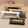 Kraftpapier geschenkverpakking kussensloop met doorzichtig PVC-venster zwart bruin witte kussens vorm handgemaakte snoepzeep verpakkingsdozen 255 N26152409