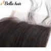 Bella hår HD spetsstängning 4x4 100 mänskligt jungfru hårstängning mellersta tre delstängningar med babyhår naturlig färg1922298