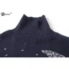 JOYDU Pull À Col Roulé Femmes Hiver Épais Piste Conception Galaxy Lune Surdimensionné Casual Laine Pull En Tricot Pull Pull Femme LJ201113