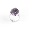 Oval claw setting Crystal Quartz Healing Chakra Stone Charms Opening Rings Pink Purple Natural Stone Rings Kallaite for women men