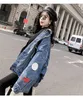 Automne cuir Crop Denim Vestes Femmes Casual Jeans Bomber Veste À Manches Longues Manteau Plus La Taille