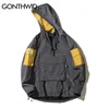 Gonthwid frente bolso pullover casacos homens outono meia zíper hoodie jaqueta masculino hip hop casual windbreaker casaco streetwear 201188