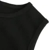 夏のレディーススウィート黒いノースリーブリブ付きニットボディスーツ女性ソリッドベーシューンジャンプスーツボディ女性ファッションボディスーツトップス