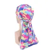 Silky Durag Silk Hair Bonnets Hoeden Skull Pirate Hoofddeksels met lange staart Skull Hats voor heren en vrouwen