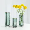 Couronnes de fleurs décoratives nordique minimaliste Style japonais Vase en verre carré Transparent maison salon Arrangement de fleurs bureau Decorat