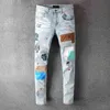 Hip-hop High Street Brand Jeans Retro Torn Fold Stitching Mäns Designer Motorcykel Ridning Zipper Ripped Biker Jean Byxor