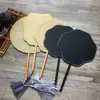 Vintage Blank Black Natural Round Handle Silk Hand Fan DIY Kinesisk Traditionell Kostym Dans Kalligrafi Målningar Broderi