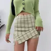 Women's Split Detail Plaid With Shorts Lower Mini 7 Colors Sexy Ladies A-line Plus Size Skirt 201110