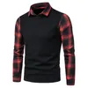 Camisola de suéteres masculinos listra de suéter masculino Black and Red Check Lapela Falsa dois suéteres1