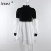 Irene Buff manga babados vestido de festa sexy mini mulheres moda retalhos outono inverno turtleneck camisa vestido casual 2021 y0118