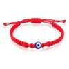 Pulseira de fio vermelho trançado feito à mão Corrente de elos para mulheres, homens, olho azul turco, charme, corda da sorte, ajustável, joias de amizade, presentes