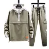2021 Fashion 2 Pieces Sets Mens Running Sets Cargo Zipper Tracksuit With Pockets Jackets Fit Elastic Waist Pants Track Suit Y1221