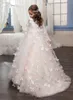 Gorący Kwiat Girl Sukienki na ślub Motyl Princess Tutu Koronki Appliqued Lace Up Vintage Girl First Communion Dress