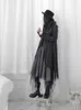 [EAM] Женщины черные ленты асимметричные длинные траншеи Новый отворот с длинным рукавом свободная подходит ветровка мода прилив весна 1t698 201102